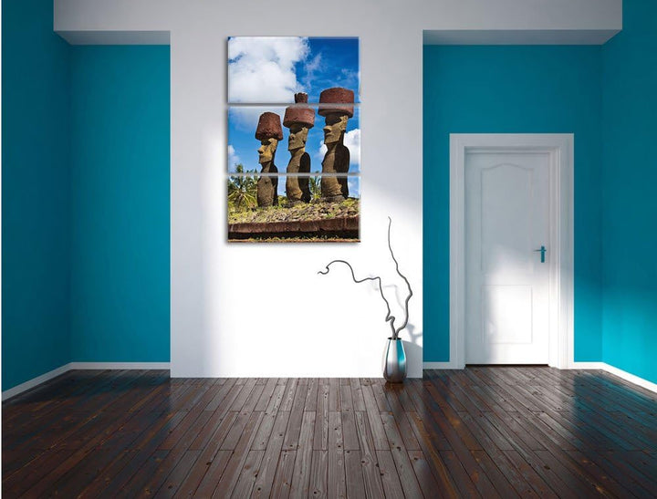 Pixxprint Moai Statuen auf den Osterinseln als Leinwandbild/Grösse: 3 Teilig (120x80) cm/Wandbild/Ku