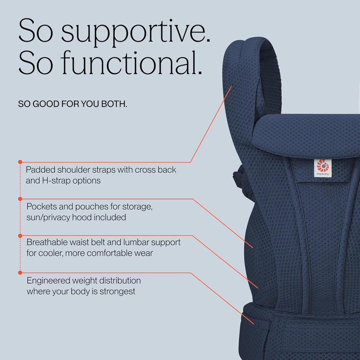 Ergobaby Omni Deluxe All-in-One Babytrage für Neugeborene ab Geburt bis 20kg, Ergonomische 4-Positio