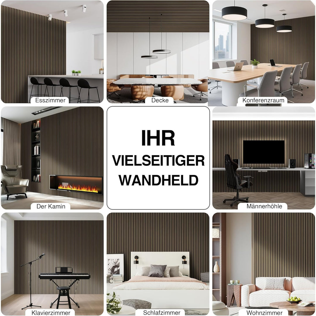 Akustikpaneele Holz 240x60cm(5,76m²),4 Pack Wandpaneele mit Holzfunier & Filz,Holzpaneele Wand für Z