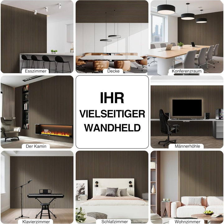 Akustikpaneele Holz 240x60cm(5,76m²),4 Pack Wandpaneele mit Holzfunier & Filz,Holzpaneele Wand für Z