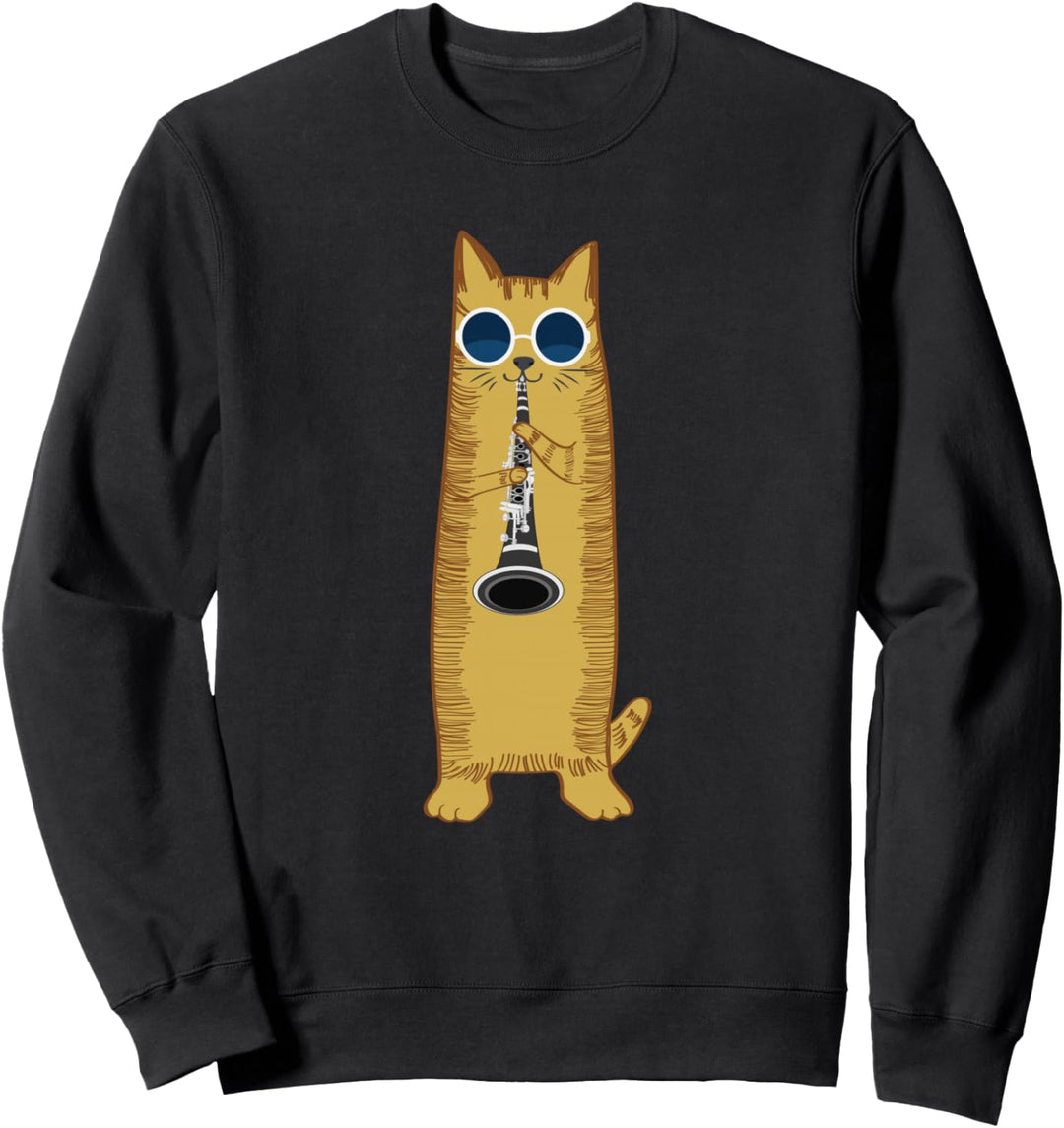 Cool Cat Playing The Clarinet Design Hippy Hipster Kitty Sweatshirt