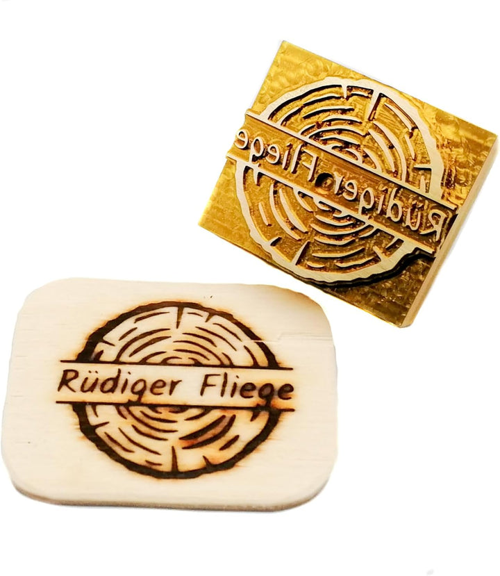 elektrischer Brandstempel mit deinem Schriftzug im Motiv "Holzscheibe Rund" für Holz, Leder, Pappe -