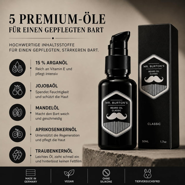 Bartöl Herren - Mr. Burton´s Beard Oil classic mit Arganöl - Made in Germany 50ml fördert gesundes B