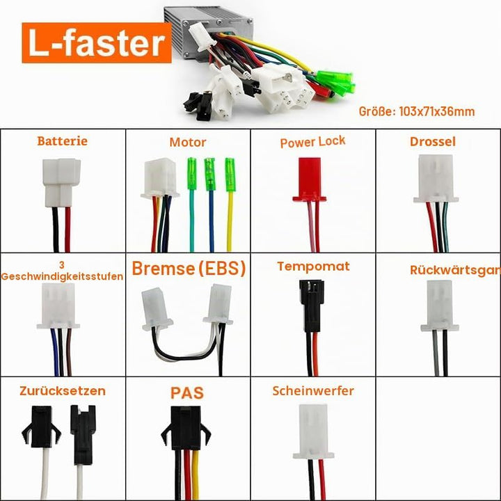 L-faster 36V 48V 350W 500W Schubkarre Wagen Getriebe Nabenmotor Kit Off Road 14,5 Zoll Rad, 48V 350W