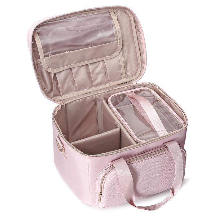 Makeup Tasche Reisetasche mit 2 einzelnen Kosmetiktaschen, grosser Makeup Organizer für Frauen, Rosa
