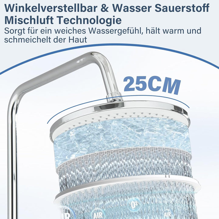 HUAHOMDY Duschsystem mit Armatur with 25 cm Rund Regendusche und 3 Strahlarten Duschkopf Komplettset