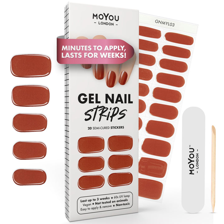 MOYOU LONDON Halbgehärtete UV Gel Strips - 20 Stück - Gel-Nagelfolien UV Härtend für Maniküre in Sal