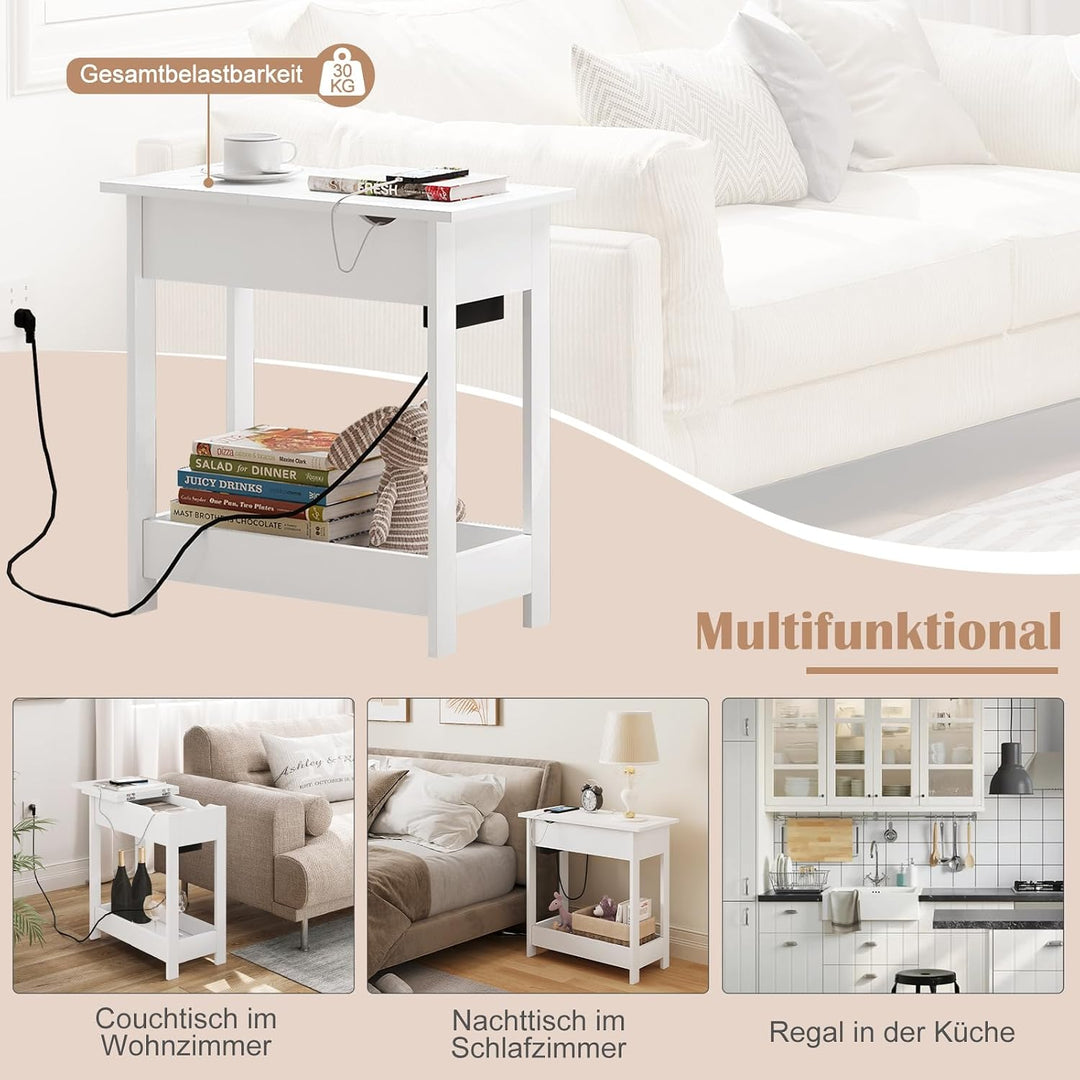 EUGAD Beistelltisch, Nachttisch mit Steckdose, Sofatisch, Couchtisch, Kleiner Tisch, Konsolentisch,