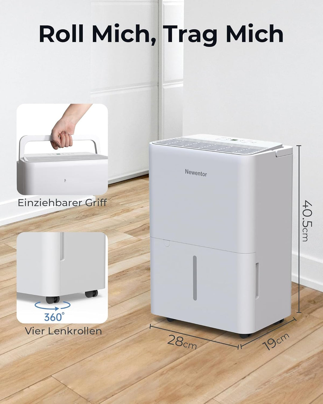 Newentor Bdpt. 12L Luftentfeuchter Elektrisch Keller 35dB, Entfeuchter Elektrisch Keller mit Ablaufs