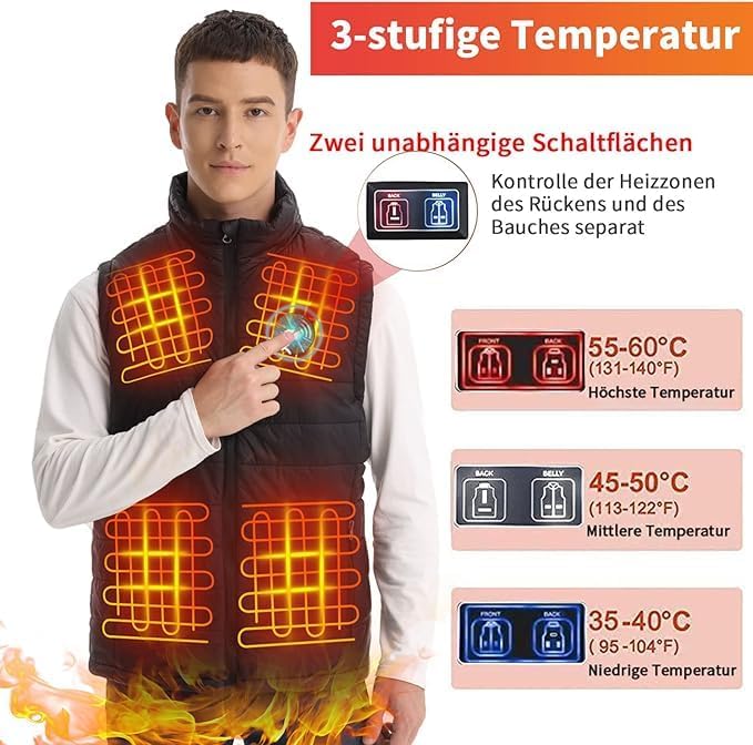 Seenew Beheizbare Weste, beheizbare weste herren mit 15000mAh akku, heizweste mit 13 Heizzone, 3 Ein