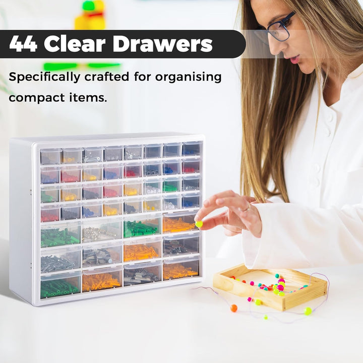 CraftGenes 44 Schubladen Schraubenaufbewahrung Organizer Grau Kleinteileschrank mit leichtgängigen S