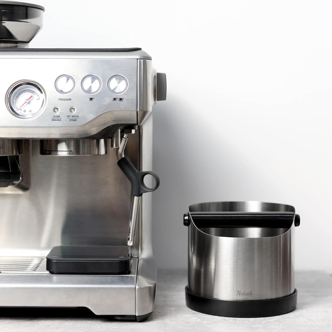 NOTSEK Abklopfbehälter für Siebträger, 1.2L Gross Edelstahl Espresso Knock Box, Kaffeesatz Abschlagb