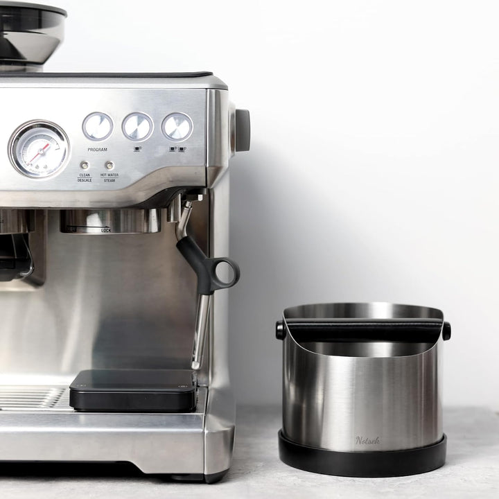 NOTSEK Abklopfbehälter für Siebträger, 1.2L Gross Edelstahl Espresso Knock Box, Kaffeesatz Abschlagb