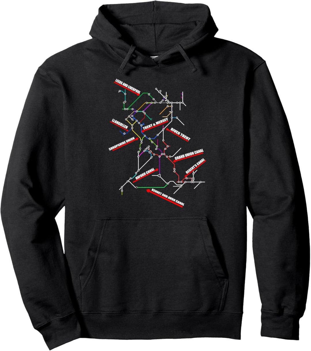 Narrowboat Canal Boat Map Pullover Hoodie