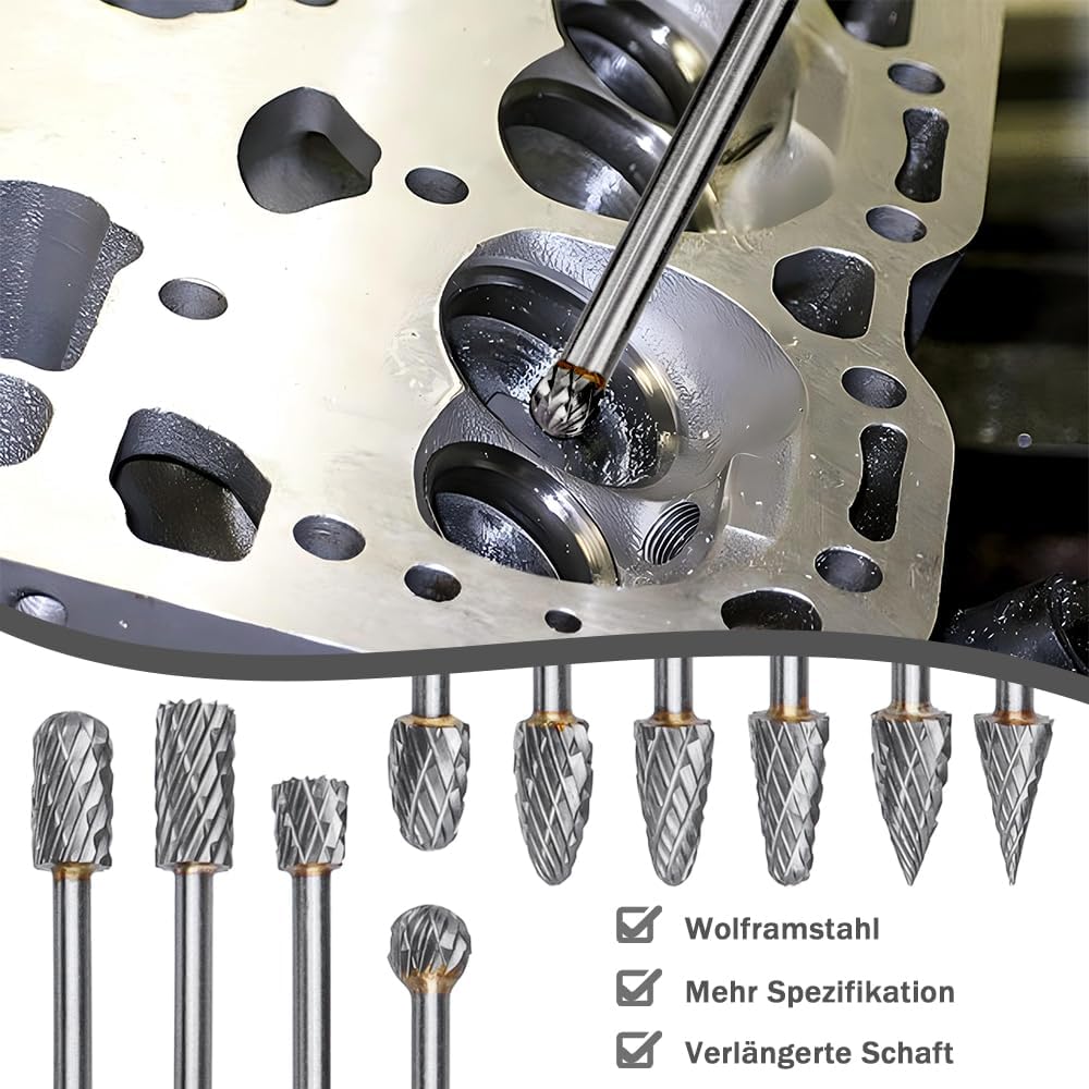Treki 10 Stück 100mm Lang Hartmetall Frässtifte mit 3mm Schaft Wolframcarbid Fräser Fräsaufsatz für