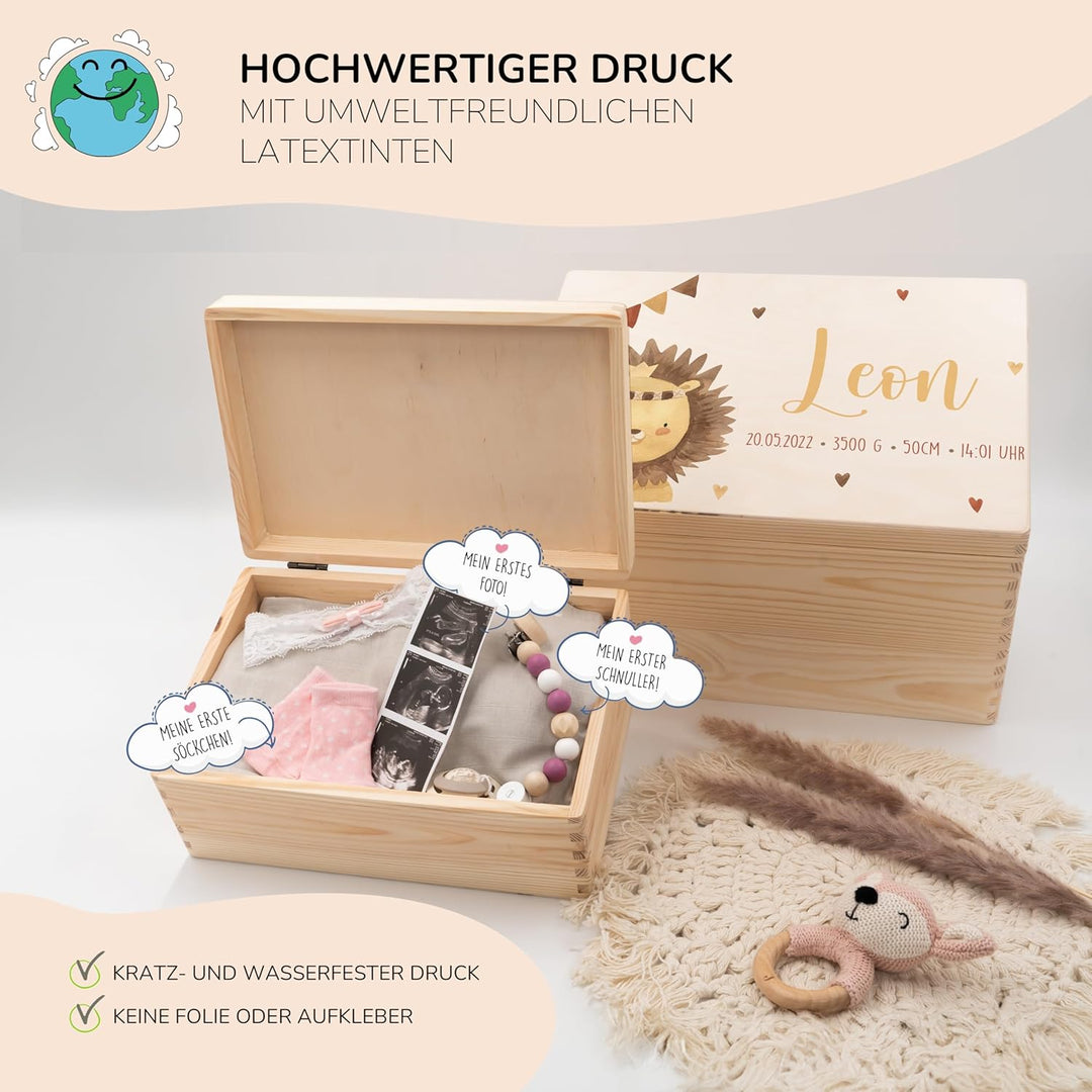 KIDSMOOD - Erinnerungsbox Baby, personalisierte Holzkiste mit Deckel, Ideal zur Aufbewahrung von Eri