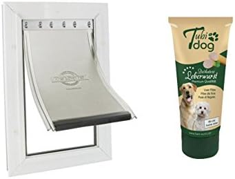 Hundetür sicher und leise Hundeklappe 70x40 cm(Innenmasse 64x36cm) weiss mit Aluminium-Rahmen und 2-