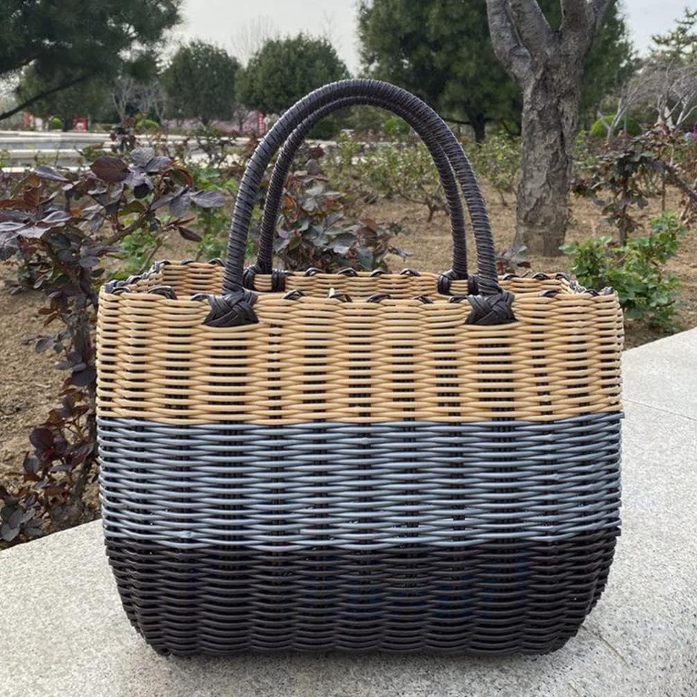 BESTonZON Einkaufskorb Kunststoff Tragekorb Henkelkorb Einkaufstasche mit Griff Gewebter Kunststoff