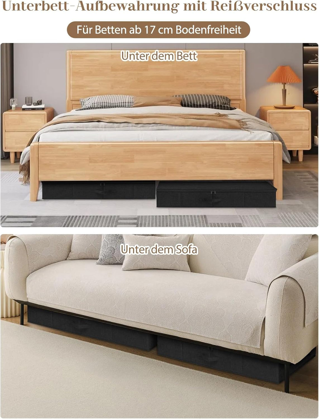 mepure Unterbett Aufbewahrungsbox 2er Pack – 50L Faltbare Unterbettkommode mit Deckel & Doppelreissv