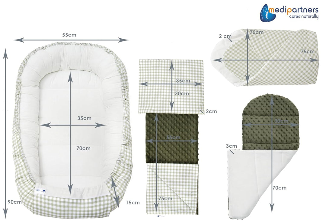 Medi Partners Babynest Nestchen Baby Set für Neugeborene - 100x60x15 Kuschelnest 5 teilig tragbar Ne