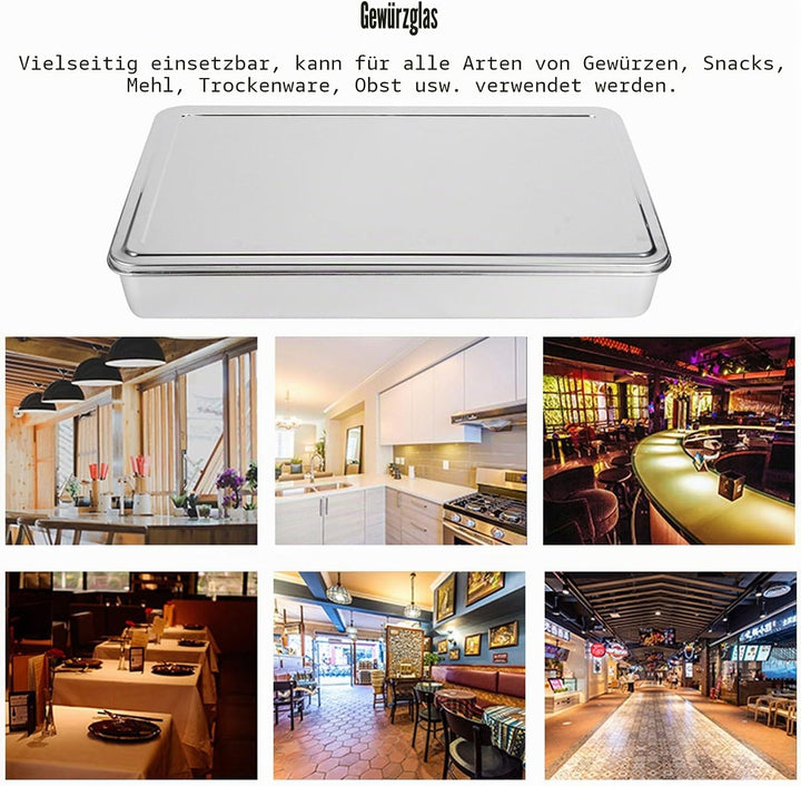 Hapivida Zutatenbehälter Pizza Edelstahl 453x300x68 mm 8 Gitter Gewürzbox Beilagenbehälter Gewürz Be