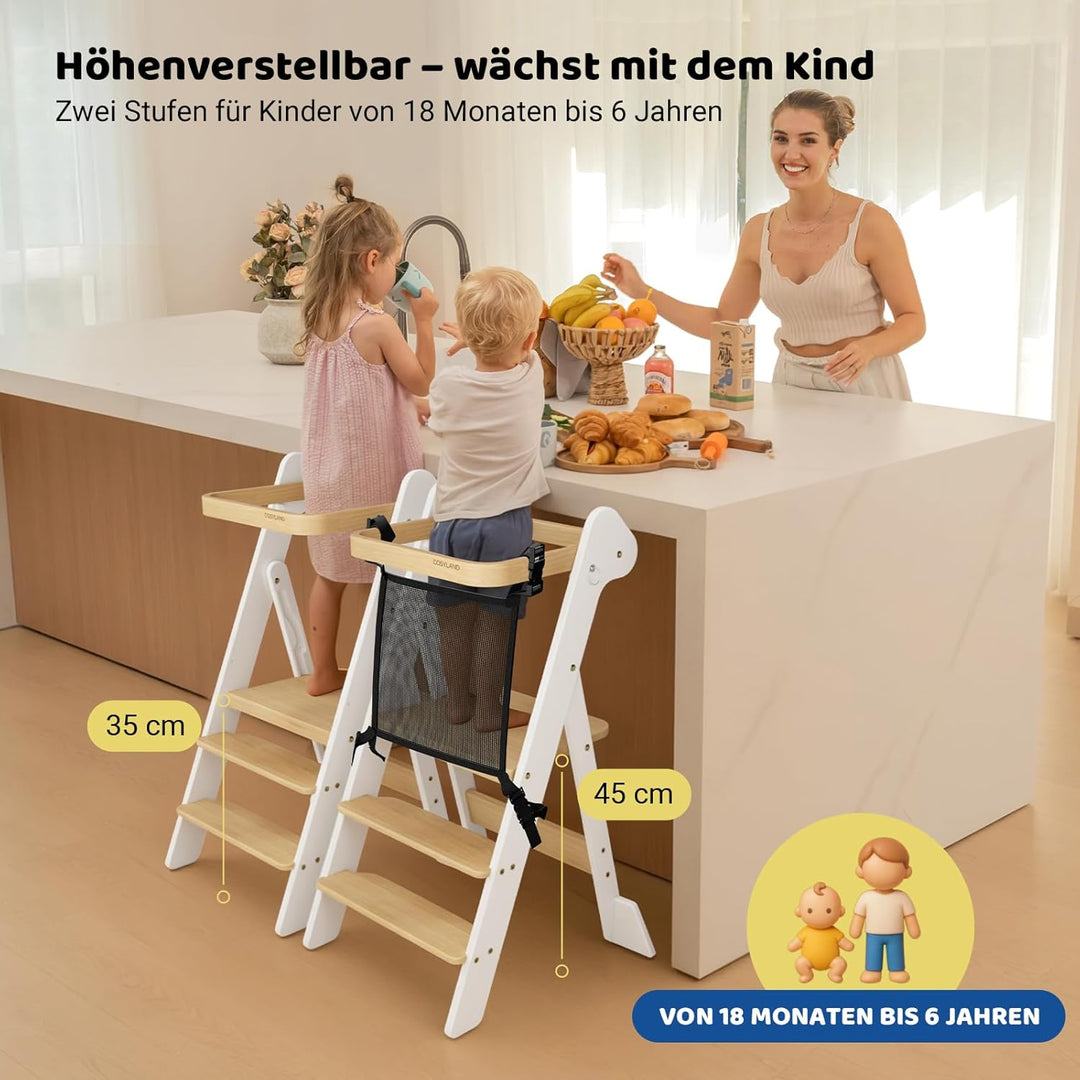 COSYLAND Lernturm ab 1 Jahr klappbar – iF Design Award Gewinner, höhenverstellbarer Lernturm mit Sic