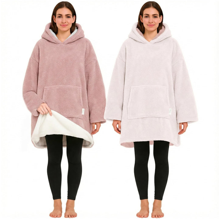 Hoodie Decke mit Ärmeln - Sherpa Wende Deckenpullover Oversize Kuscheldecke zum anziehen Kuschelponc
