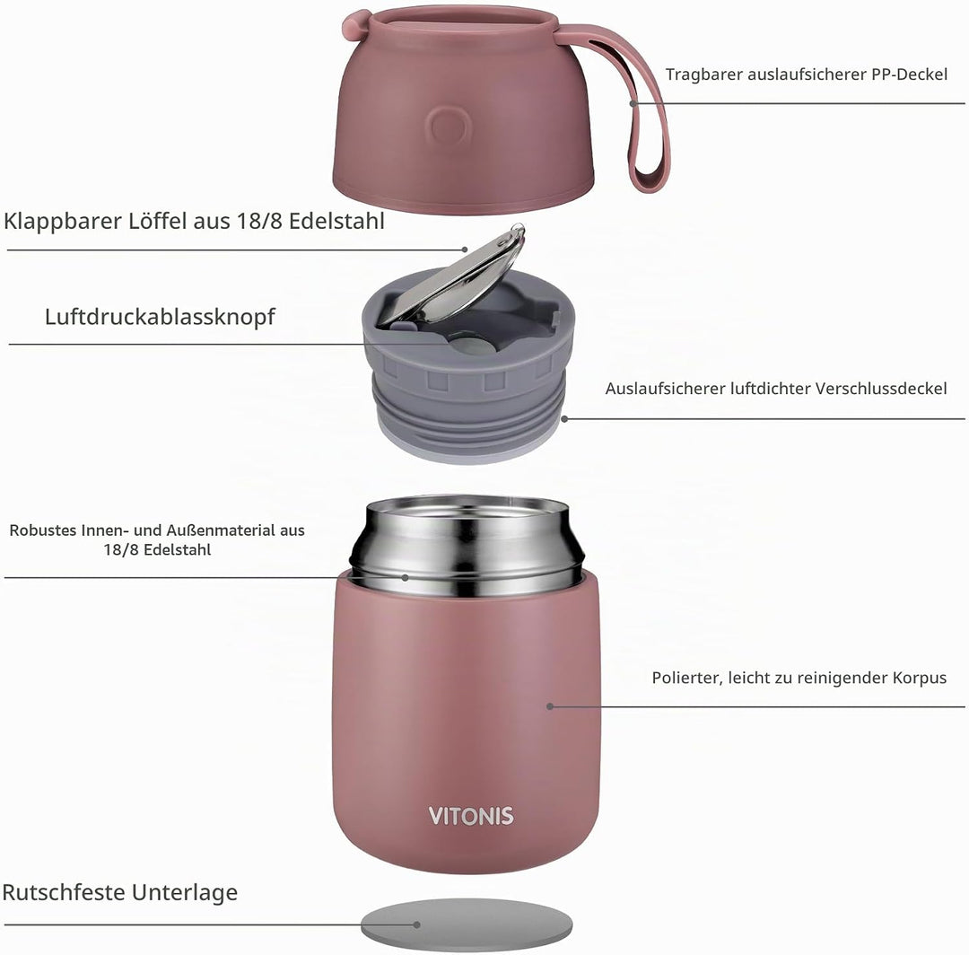 Thermobehälter für Essen 500ml Kinder Edelstahl Isolierbehälter Gefäss für warme Speissen, Essen, Su