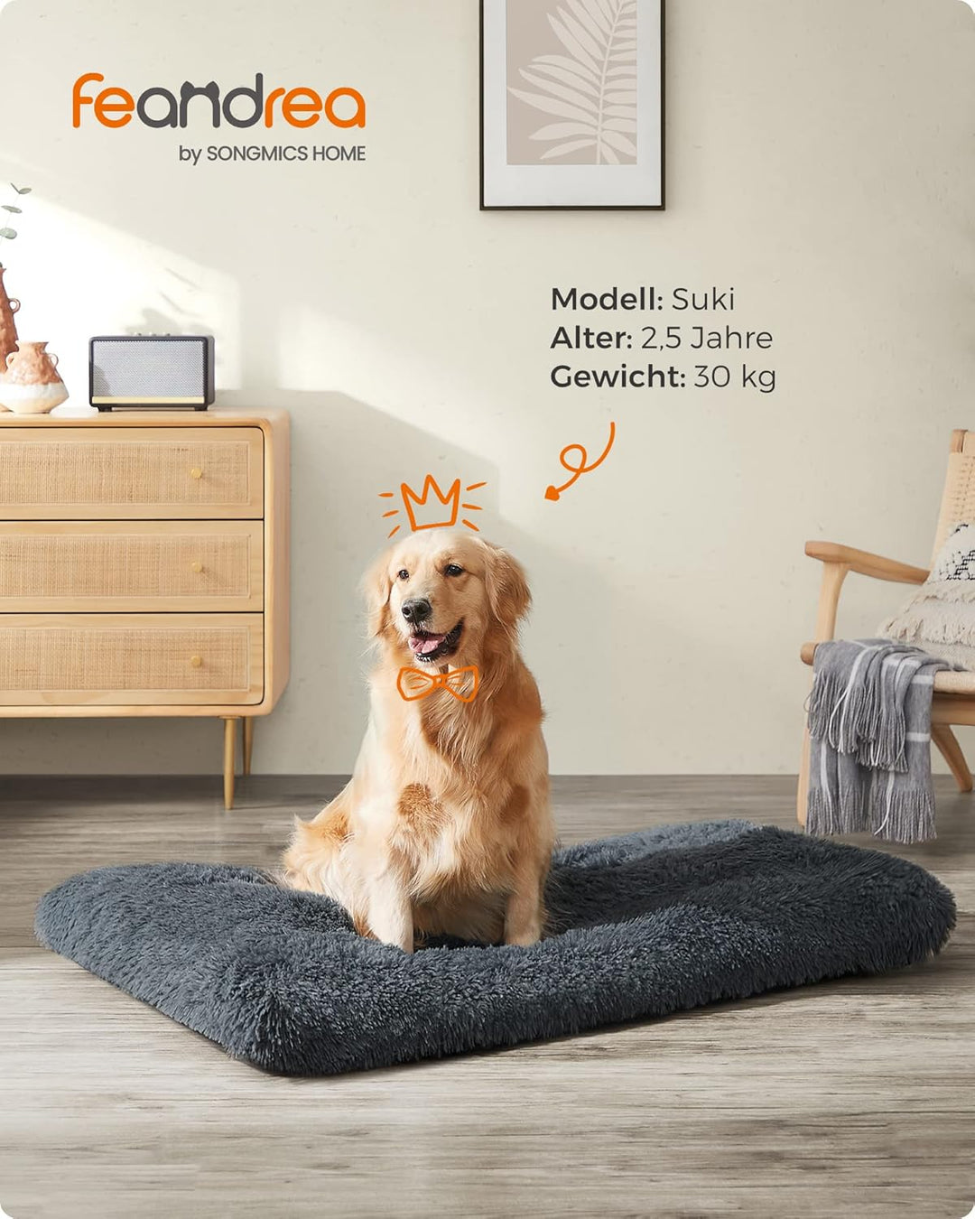 Feandrea Hundebett, Hundekissen, Flauschige Hundematte, Langer Plüsch, 122 x 74 cm, weiche Polsterun