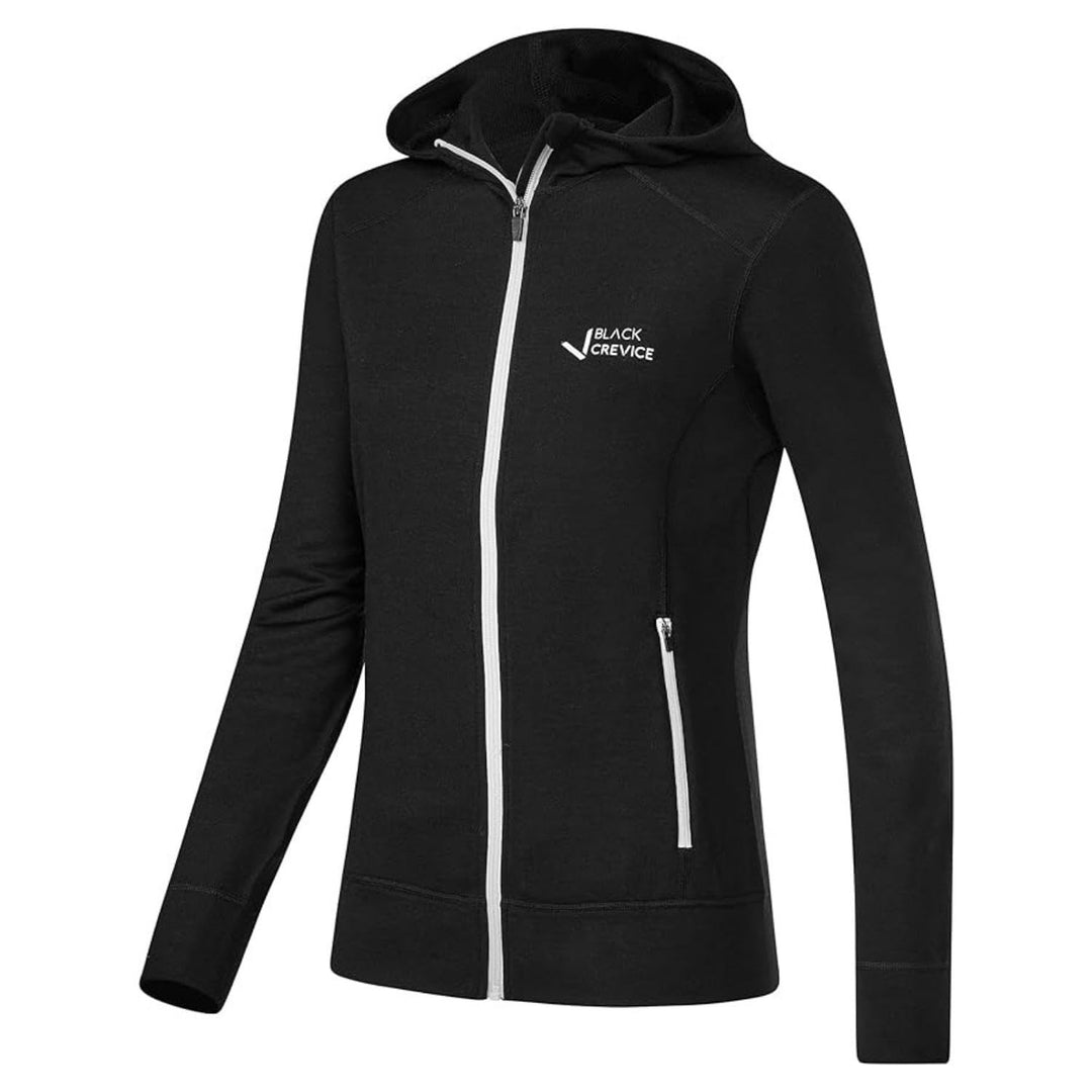 Black Crevice Damen Merino Kapuzenjacke I Hochwertige Merino-Jacke I Jacke für Damen aus 70% Merinow