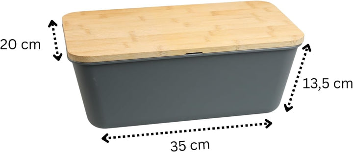 MOON HOME Brotkasten - Airlock Grey, mit vielseitigem Deckel aus Bambus/Holz als Brotschneidebrett,