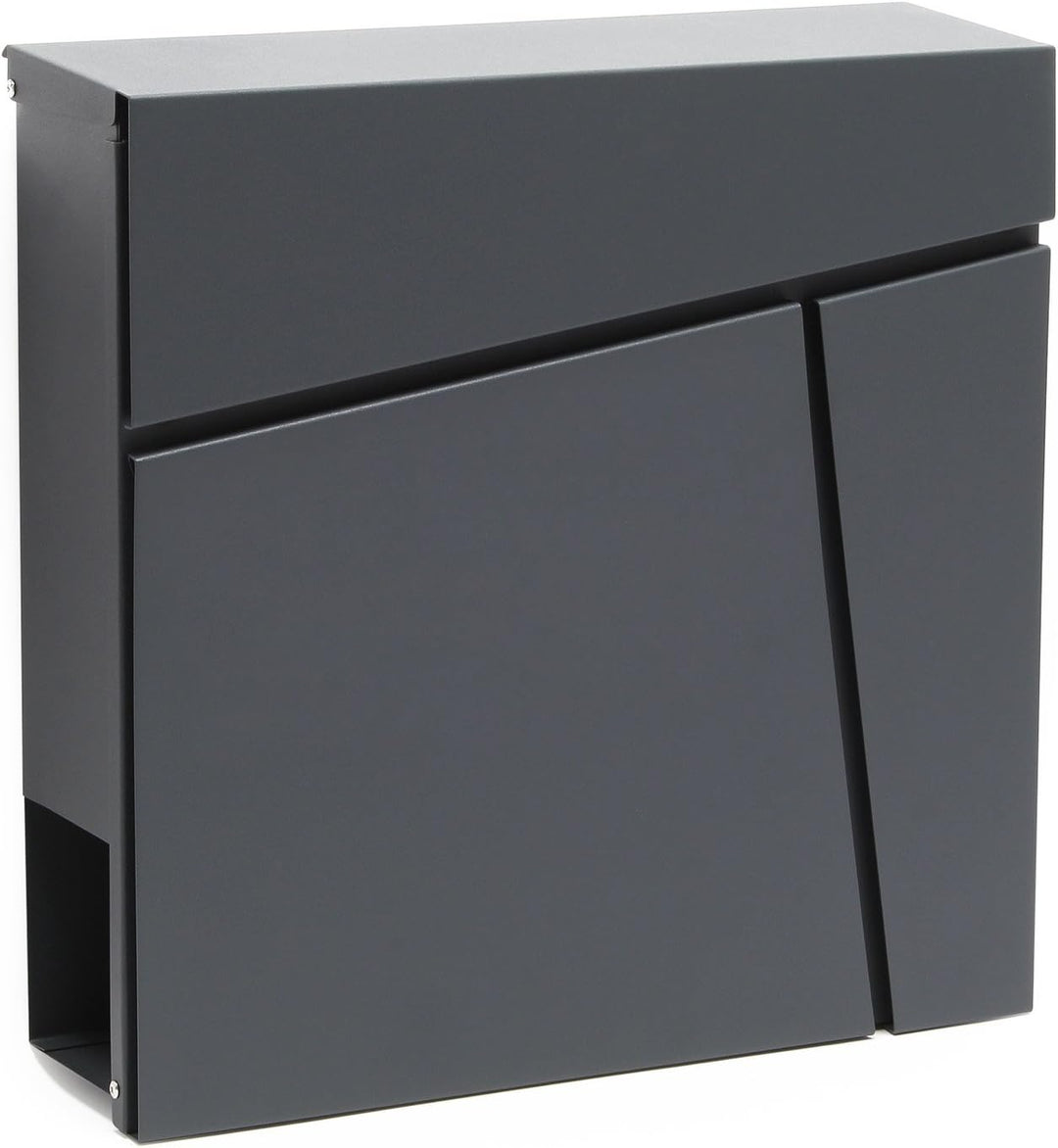 Wiltec Designer Briefkasten V23 anthrazit 370 x 105 x 370 mm, Wandbriefkasten mit Schloss und Zeitun