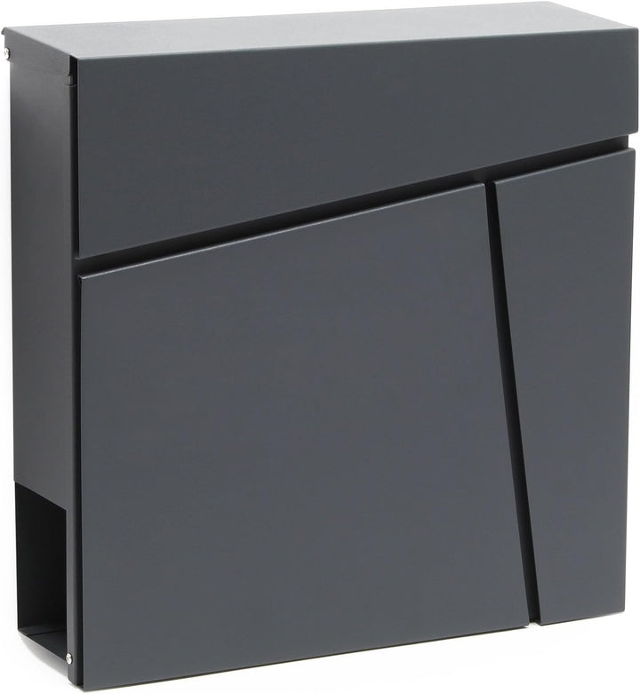 Wiltec Designer Briefkasten V23 anthrazit 370 x 105 x 370 mm, Wandbriefkasten mit Schloss und Zeitun