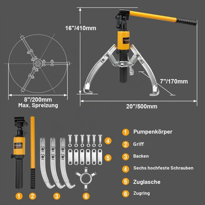 Hoteche 5TON hydraulischer Abzieher - Abzieher Set für professionelle Anwendungen in Schwarz (50-200