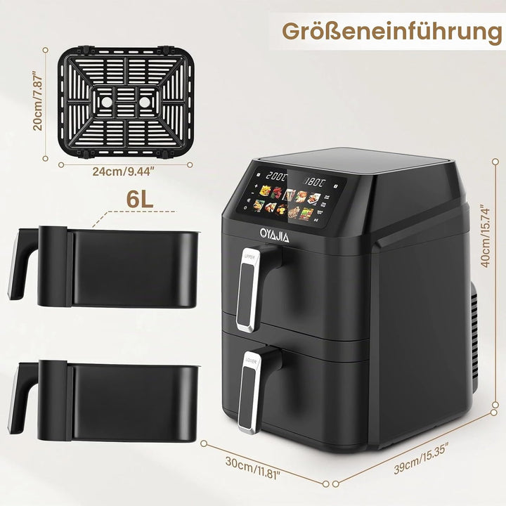Airfryer, Heissluftfritteuse 2 Kammern, 12 L Heissluftfritteuse, Innovative Mehrfach-Luftgeschwindig
