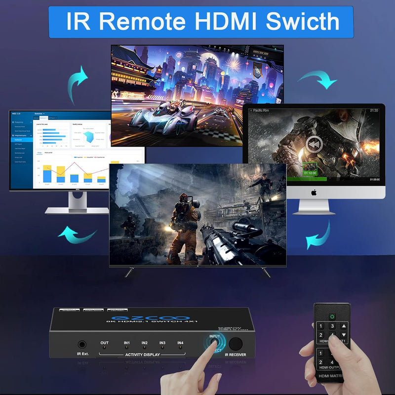 8K HDMI 2.1 Switch 4K 120Hz 4x1 48Gbps VRR ARC HDCP2.3 HDR10 CEC Passthough HDMI Umschalter 8K 60Hz