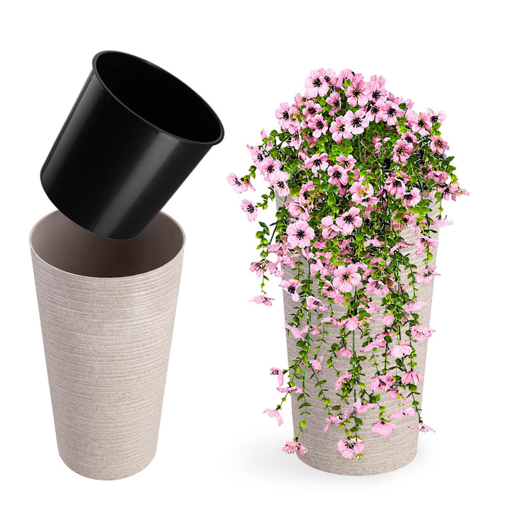 KADAX Blumentopf mit Holzspänen, eleganter Übertopf mit herausnehmbarer Einlage, Blumentopfschutz fü