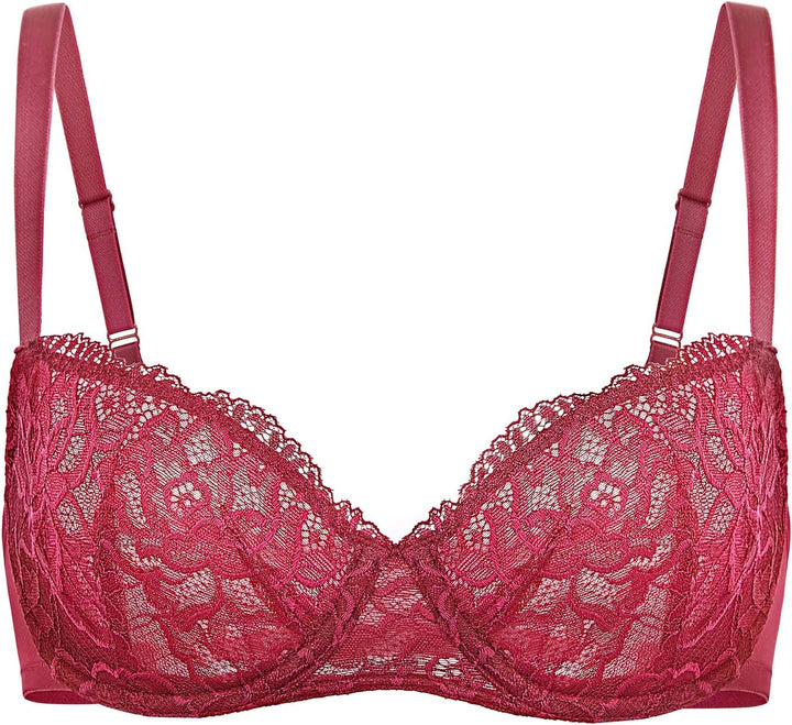 DELIMIRA Damen Spitze Balconette Push Up BH Sexy mit Bügel ohne Einlagen 90D Aubergine, 90D Aubergin