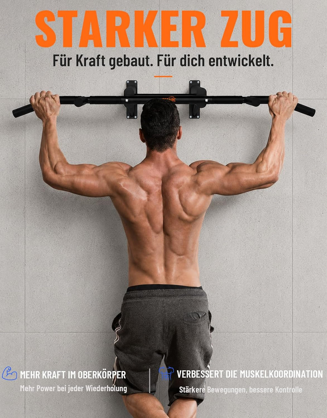 Fitarc Klimmzugstange Wandmontage, Pull Up Bar für Zuhause, robuste Klimmzugstange Wand mit Multi-Gr