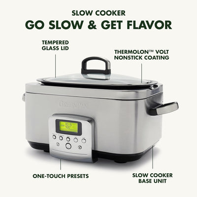 GreenPan Elite 8-in-1 Programmierbarer 6L Slow Cooker Multikocher,Spülmaschinenfester Deckel & Topf,