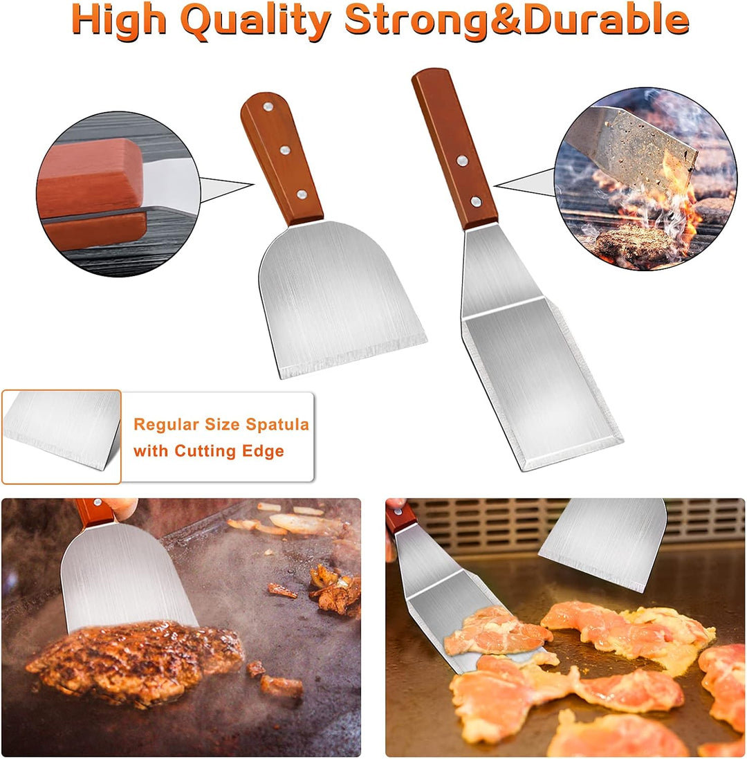 MAIKEHIGH Grillspachtel Plancha Kit Edelstahl Grillbesteck - 9 Stück Schwerer Edelstahl Pfannenwende