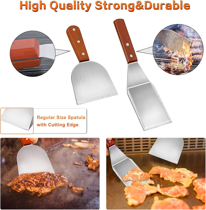MAIKEHIGH Grillspachtel Plancha Kit Edelstahl Grillbesteck - 9 Stück Schwerer Edelstahl Pfannenwende