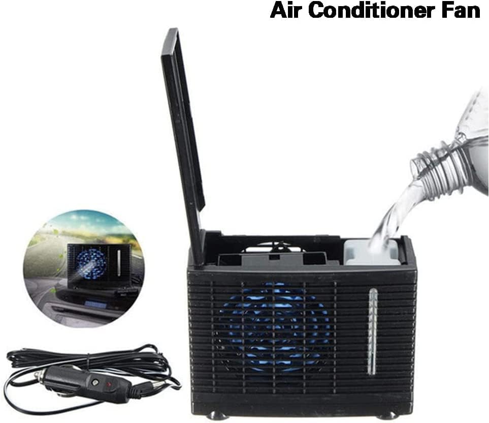 12V Mini Lufterfrischer Autoklimaanlage Tragbarer Ventilator Verdunstungskühler Schwarz, 20 x 11 x 1