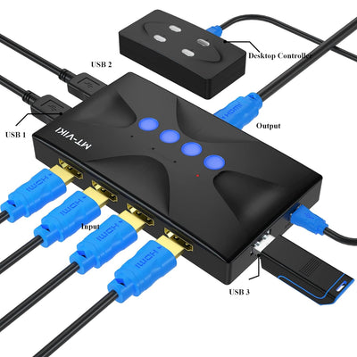 MT-VIKI KVM Switch HDMI 4 Port 4K 4 PC 1 Monitor unterstützt Tastatur, Maus und Lautsprecher 4K@30Hz