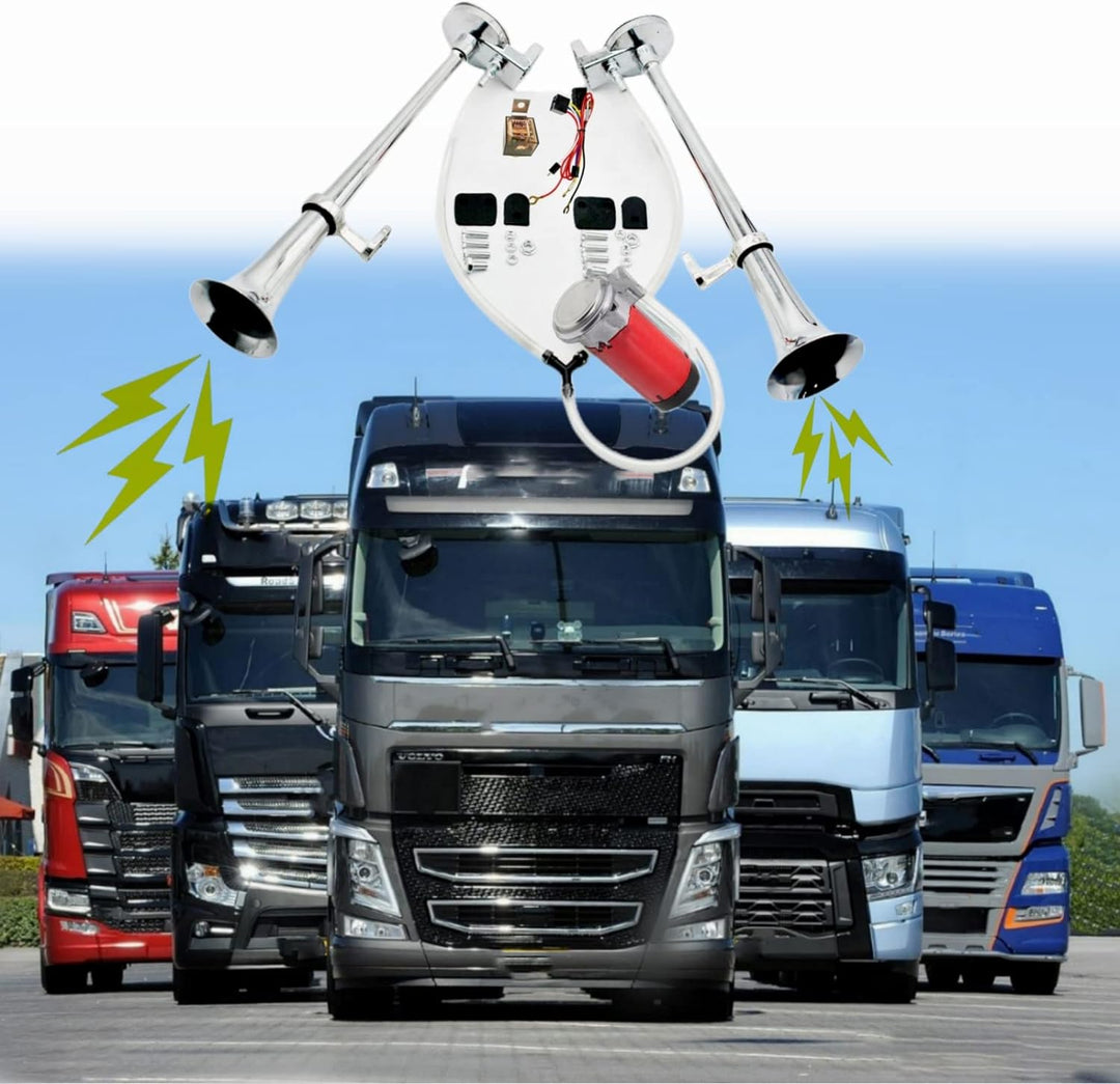 YIYIDA Lufthupe LKW Hupe Schiffshupe 24V Auto Hupe Doppelrohr Zink Chrom Silber 170db Car Horn wasse