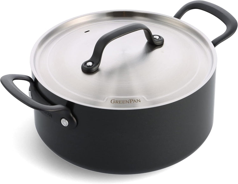 GreenPan Craft Hartanodisierte gesunder keramischer Antihaft-Kochtopf 24 cm/4,9 Liter mit Deckel, PF