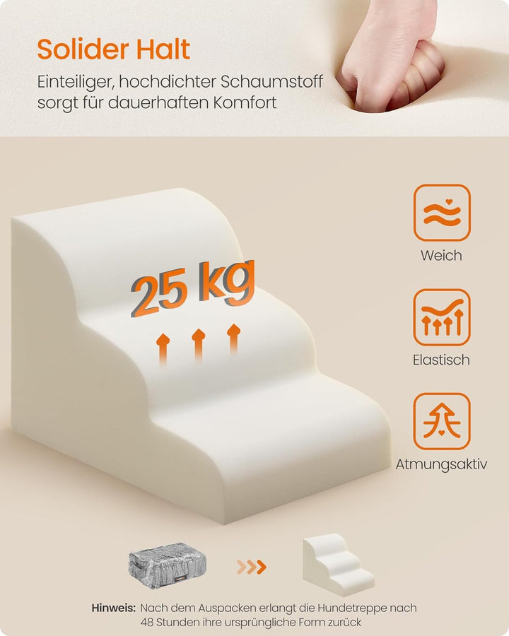 Feandrea Hundetreppe, 3 Stufen, Cord mit Querstreifen, Haustiertreppe, für Bett, Sofa, wasserdicht,