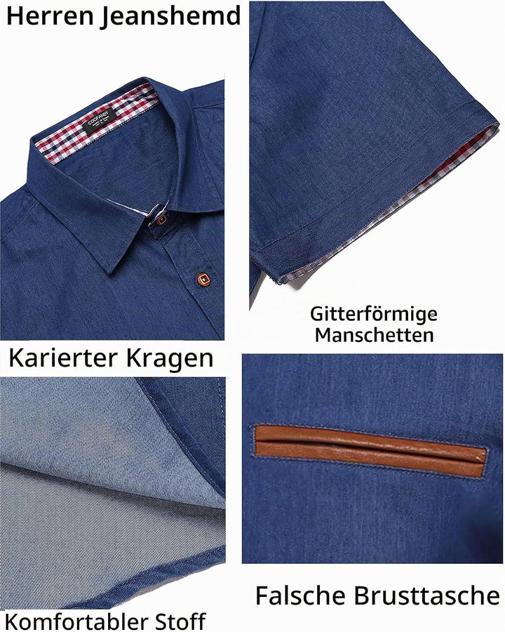 COOFANDY Herren Hemd Kurzarm Jeanshemd Slim Fit Baumwolle Vintage Freizeithemd Sommer Hemden Für Her
