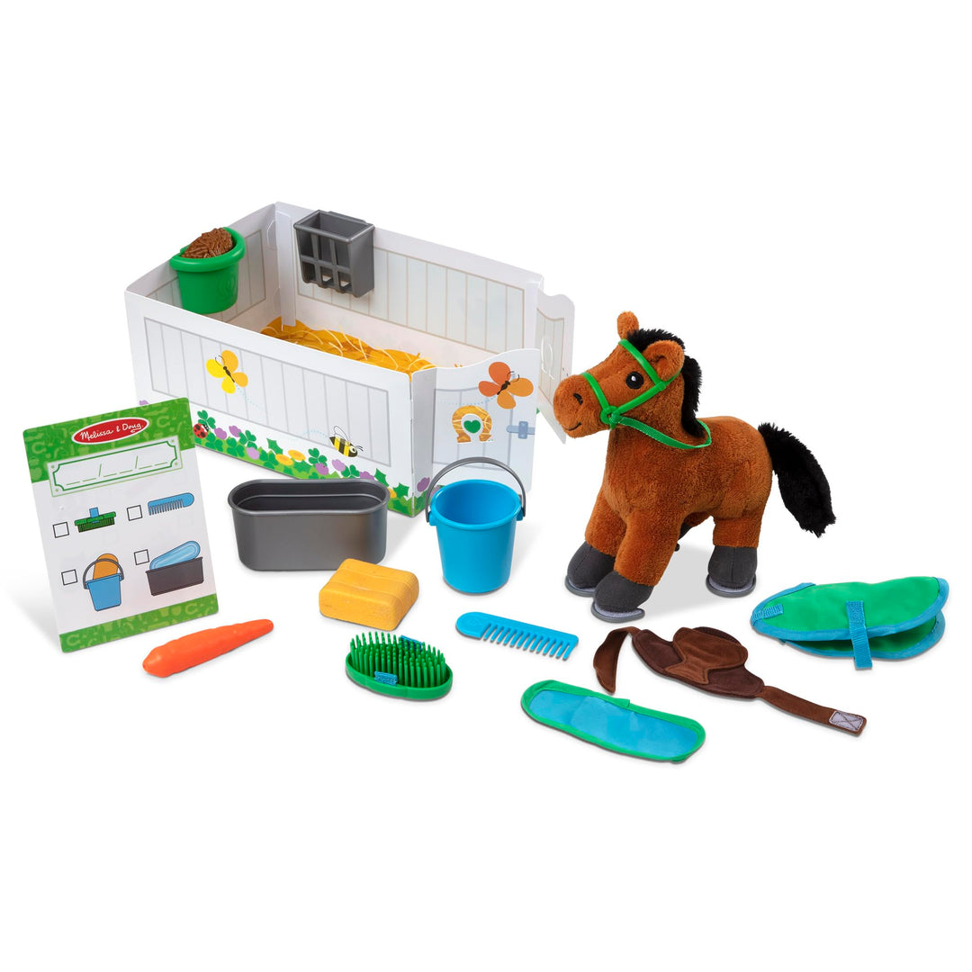 Melissa & Doug Feed & Groom Horse Care Play Set , Pretend Play , Play Set , 3+ , Gift for Boy or Gir