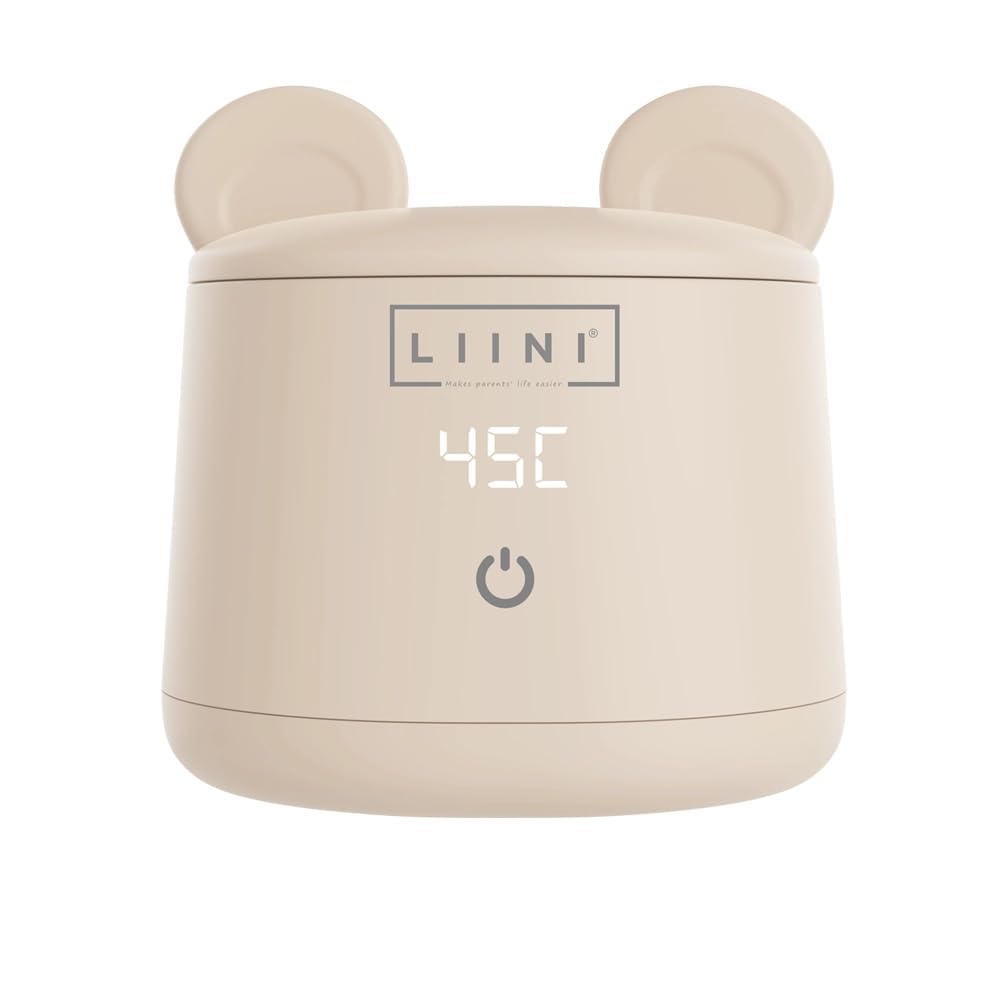 LIINI® BASIC Flaschenwärmer mit Akku, 45W, beige – 4 Stufen 37/40/45/50°C, Akku 9.000 mAh, unterwegs
